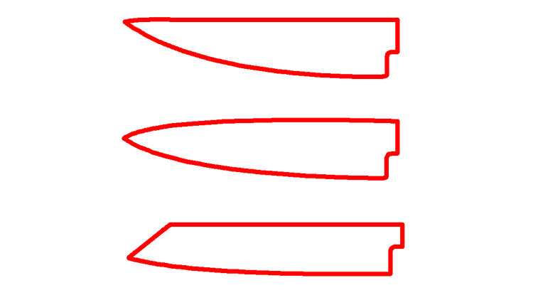 Icono de formas de cuchllos de chef, gyuto, kiritsuke y cebollero.