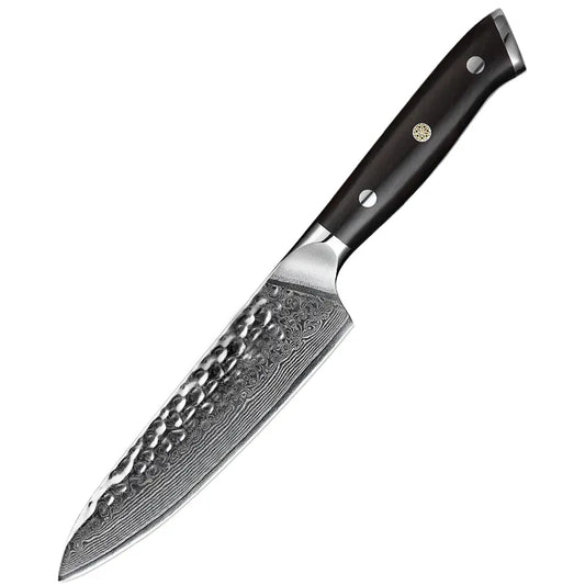 Cuchillo Utilitario 13cm 10Cr+Damasco Martillado Ebano