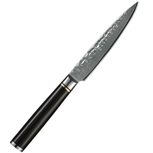 Cuchillo Utilitario 13cm 10Cr+Damasco Martillado Ebano+Bronce