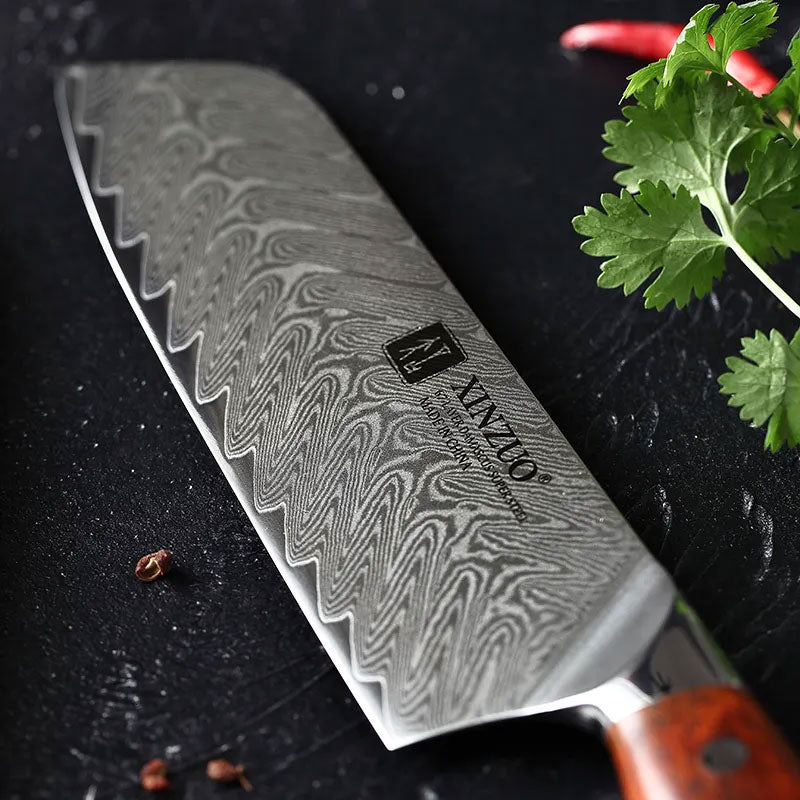 Cuchillo Santoku 18cm 10Cr+DamascoEspina PaloRosa