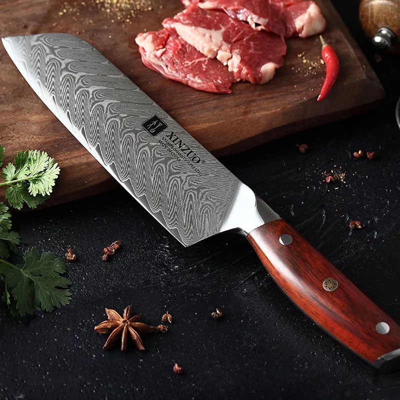 Cuchillo Santoku 18cm 10Cr+DamascoEspina PaloRosa