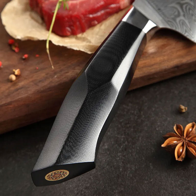 Cuchillo Santoku 18cm 10Cr+Damasco Espina G10 Negro