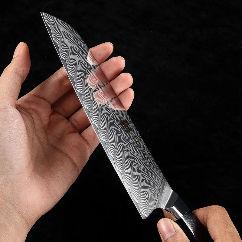 Cuchillo Santoku 18cm 10Cr+Damasco Espina G10 Negro