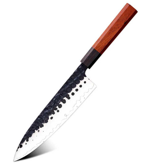 Cuchillo Gyuto 21cm 10Cr Martillado+Kurouchi Ébano+Secuoya