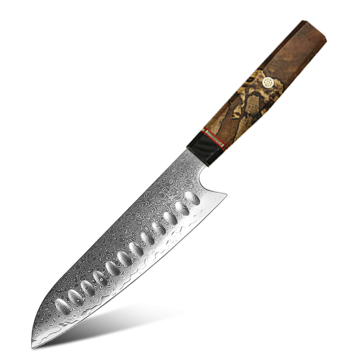 Cuchillo Santoku 18cm 10Cr+Damasco Madera Burl