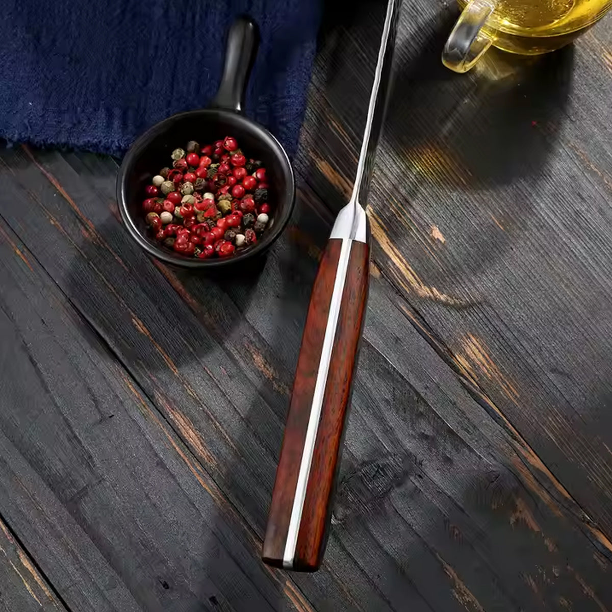 Cuchillo Kiritsuke 21cm 10Cr Damasco Martillado RoseWood clásico