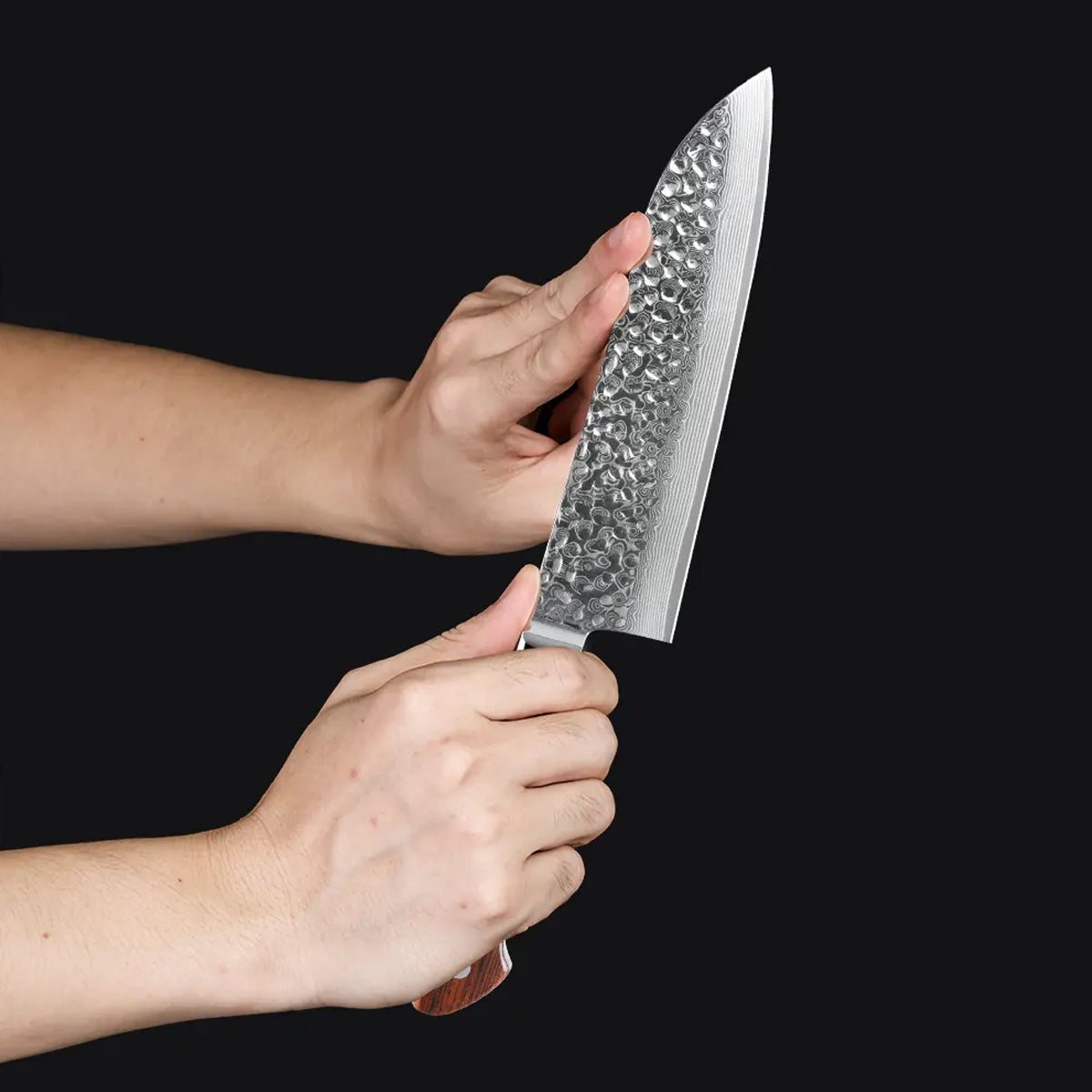 Cuchillo Santoku 18cm 10Cr Damasco Martillado RoseWood clásico