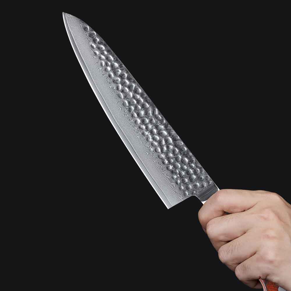 Cuchillo Gyuto 21cm 10Cr Damasco Martillado RoseWood clásico