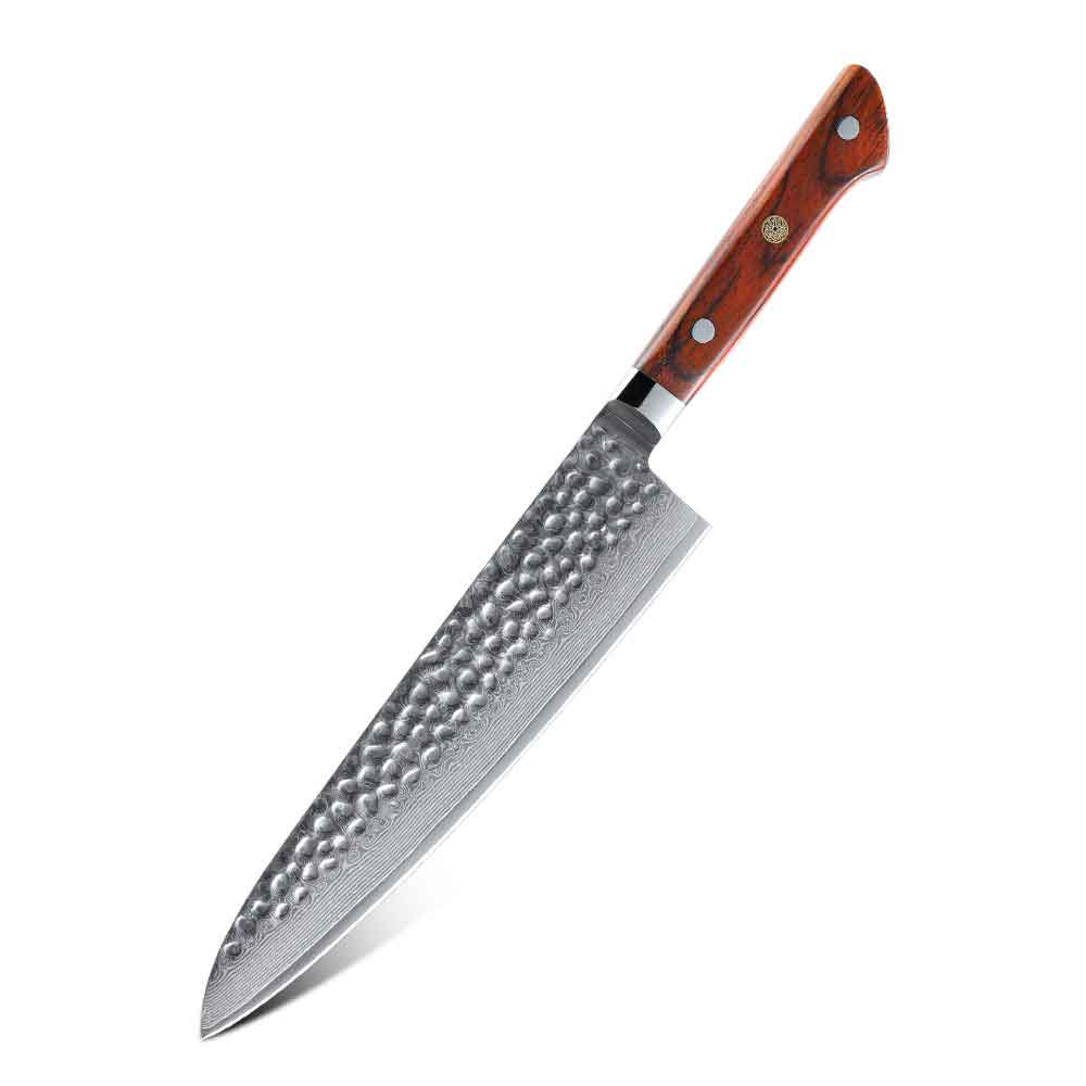 Cuchillo Gyuto 21cm 10Cr Damasco Martillado RoseWood clásico