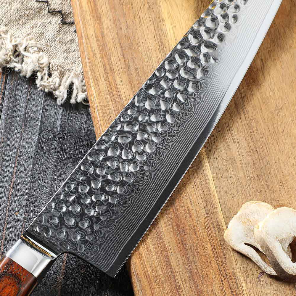 Cuchillo Gyuto 21cm 10Cr Damasco Martillado RoseWood clásico