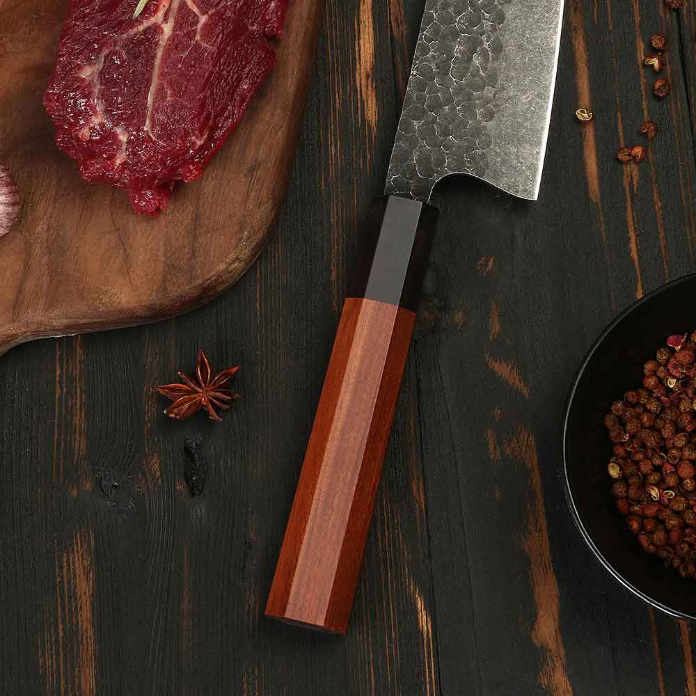 Cuchillo Gyuto 21cm 440c Kurouchi Clad mango Caoba