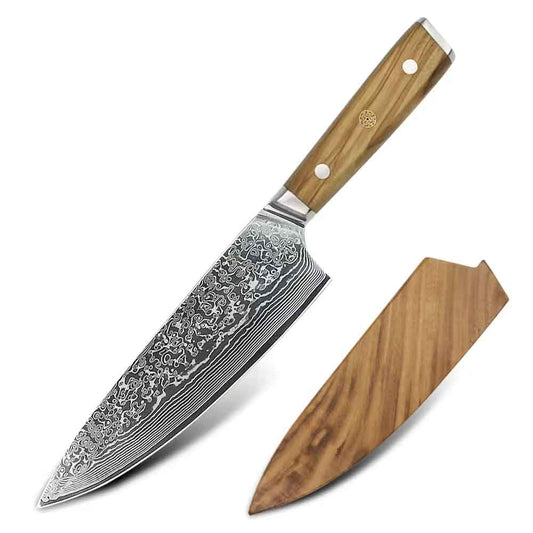 Cuchillo Gyuto 21cm+saya 10Cr+Damasco Olivo