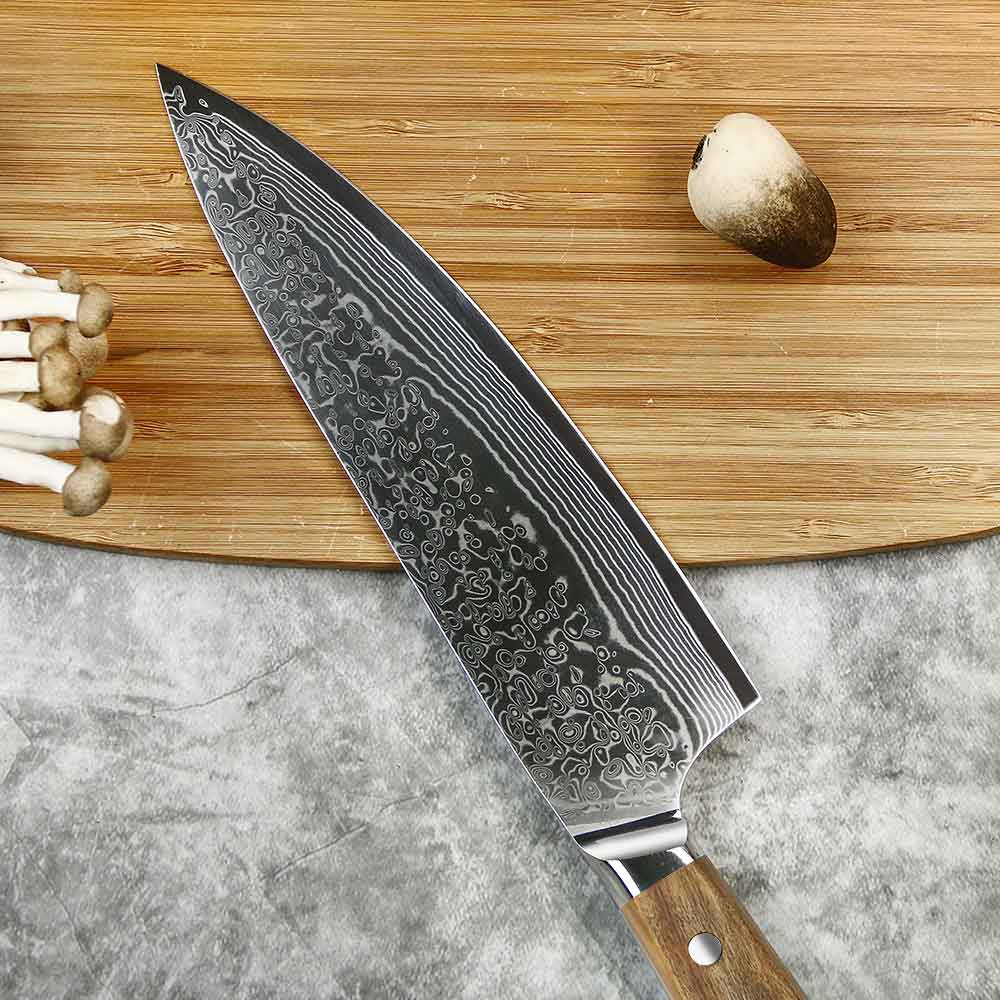 Cuchillo Gyuto 21cm+saya 10Cr+Damasco Olivo