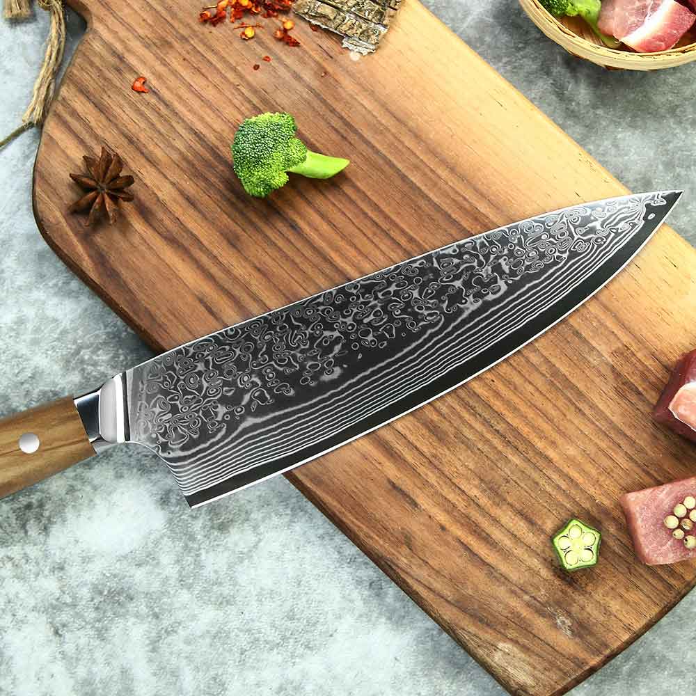 Cuchillo Gyuto 21cm+saya 10Cr+Damasco Olivo