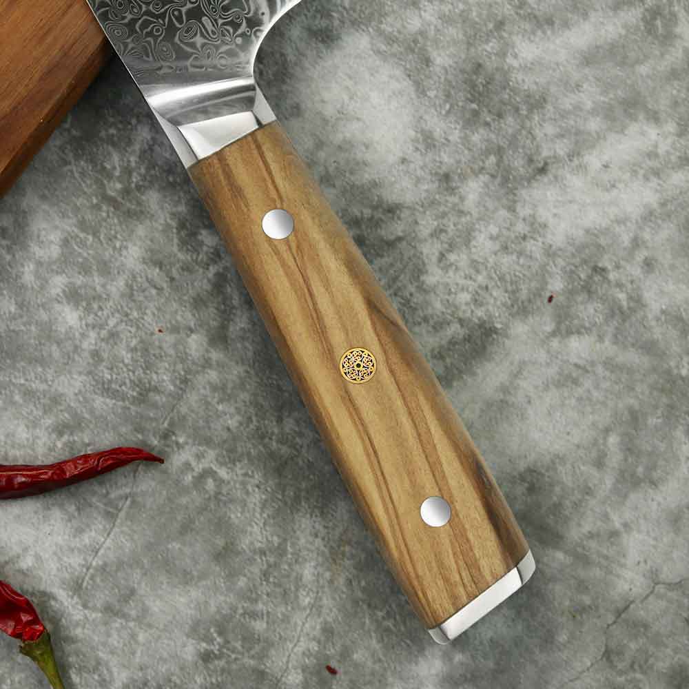 Cuchillo Gyuto 21cm+saya 10Cr+Damasco Olivo