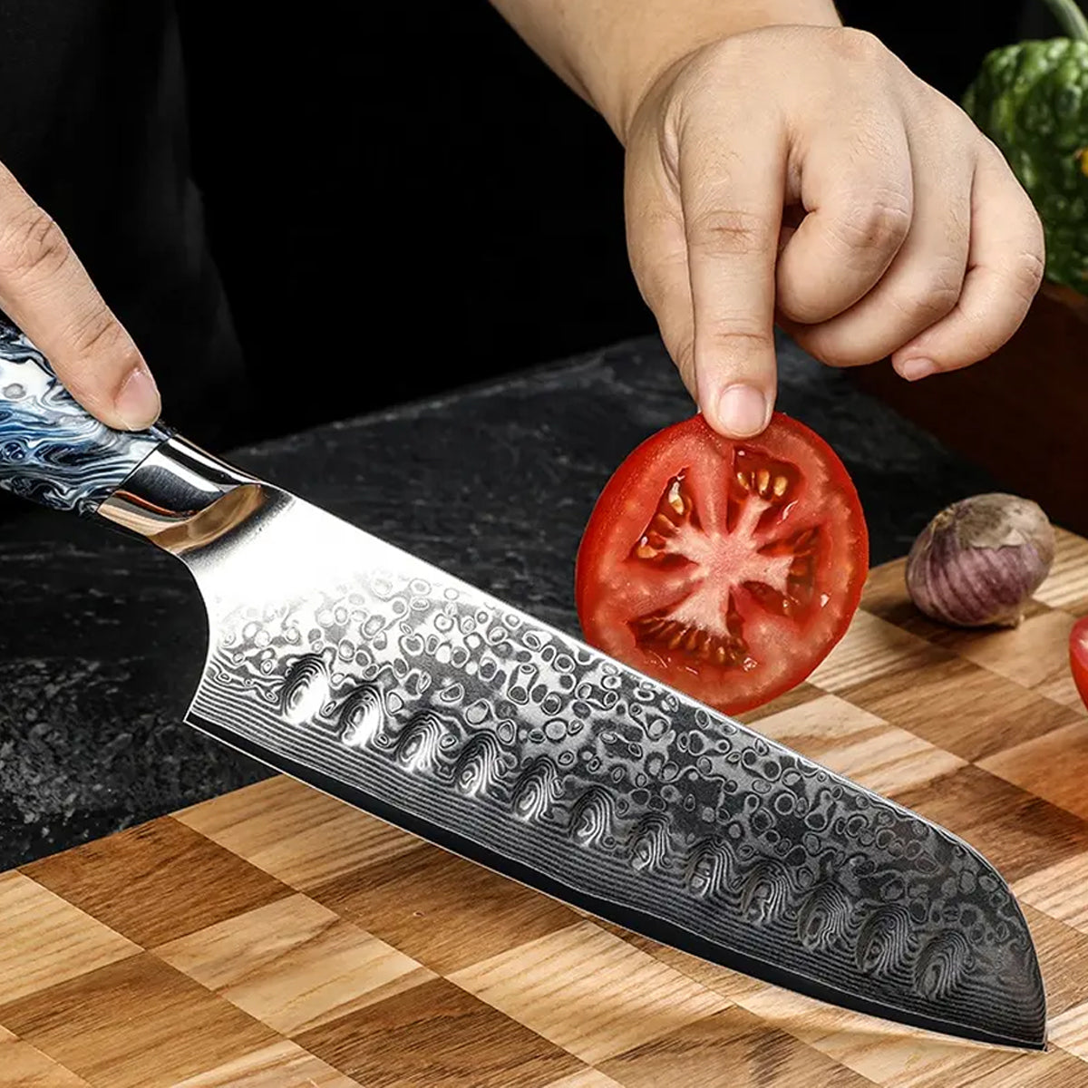 Cuchillo Santoku 18cm 10Cr+Damasco Noche estrellada
