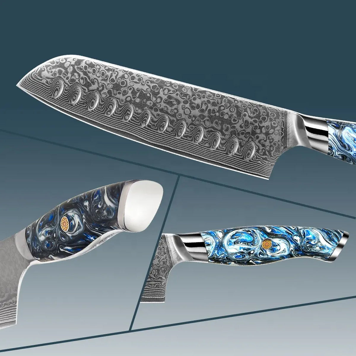 Cuchillo Santoku 18cm 10Cr+Damasco Noche estrellada