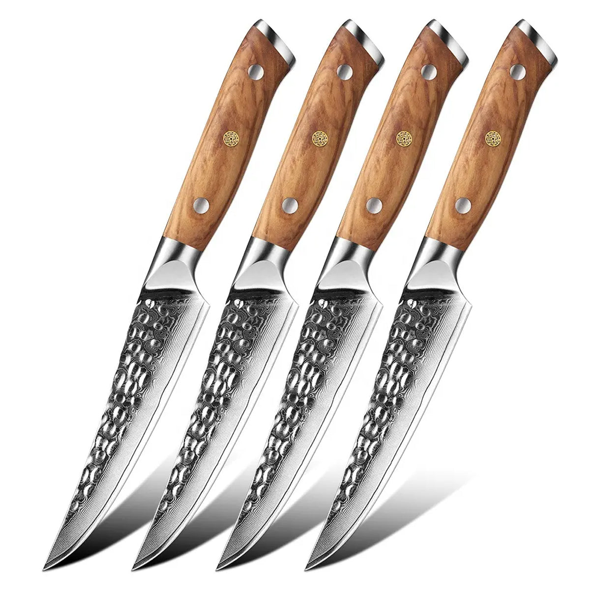 Cuchillo Bistec 12cm 10Cr+Damasco MARTILLADO Olivo (Set x4 unidades)