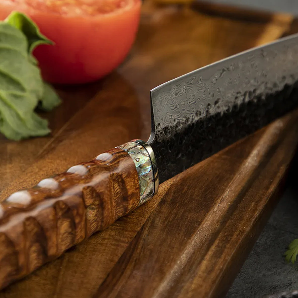 Cuchillo Gyuto 21cm 10Cr Damasco Martillado+Kurouchi Ironwood