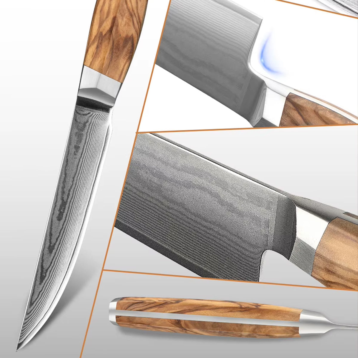 Cuchillo Bistec 13cm 10Cr+Damasco Olivo (Set x4 unidades)