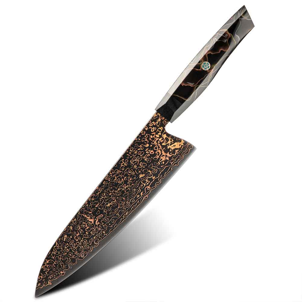 Cuchillo Gyuto 21cm 10Cr+Kurouchi Damasco de Cobre