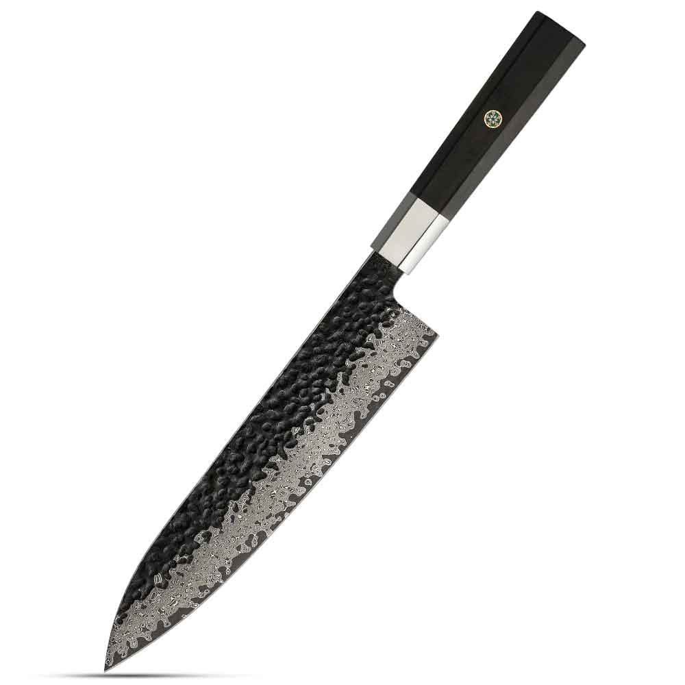 Cuchillo Gyuto 21cm 10Cr+Kurouchi Damasco mango Inox+Ebano