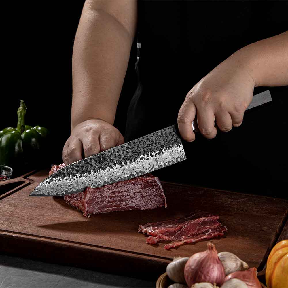 Cuchillo Gyuto 21cm 10Cr+Kurouchi Damasco mango Inox+Ebano