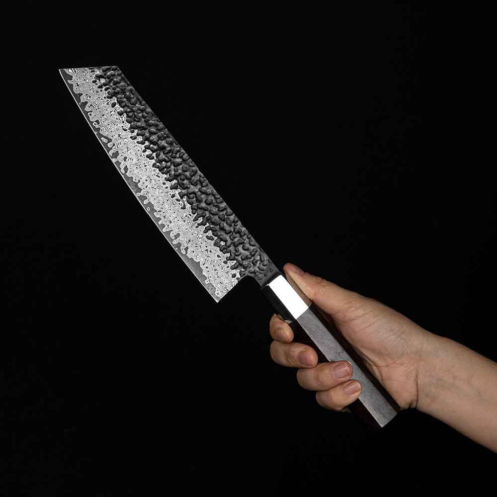 Cuchillo Kiritsuke 19cm 10Cr+Kurouchi Damasco mango Inox+Ebano