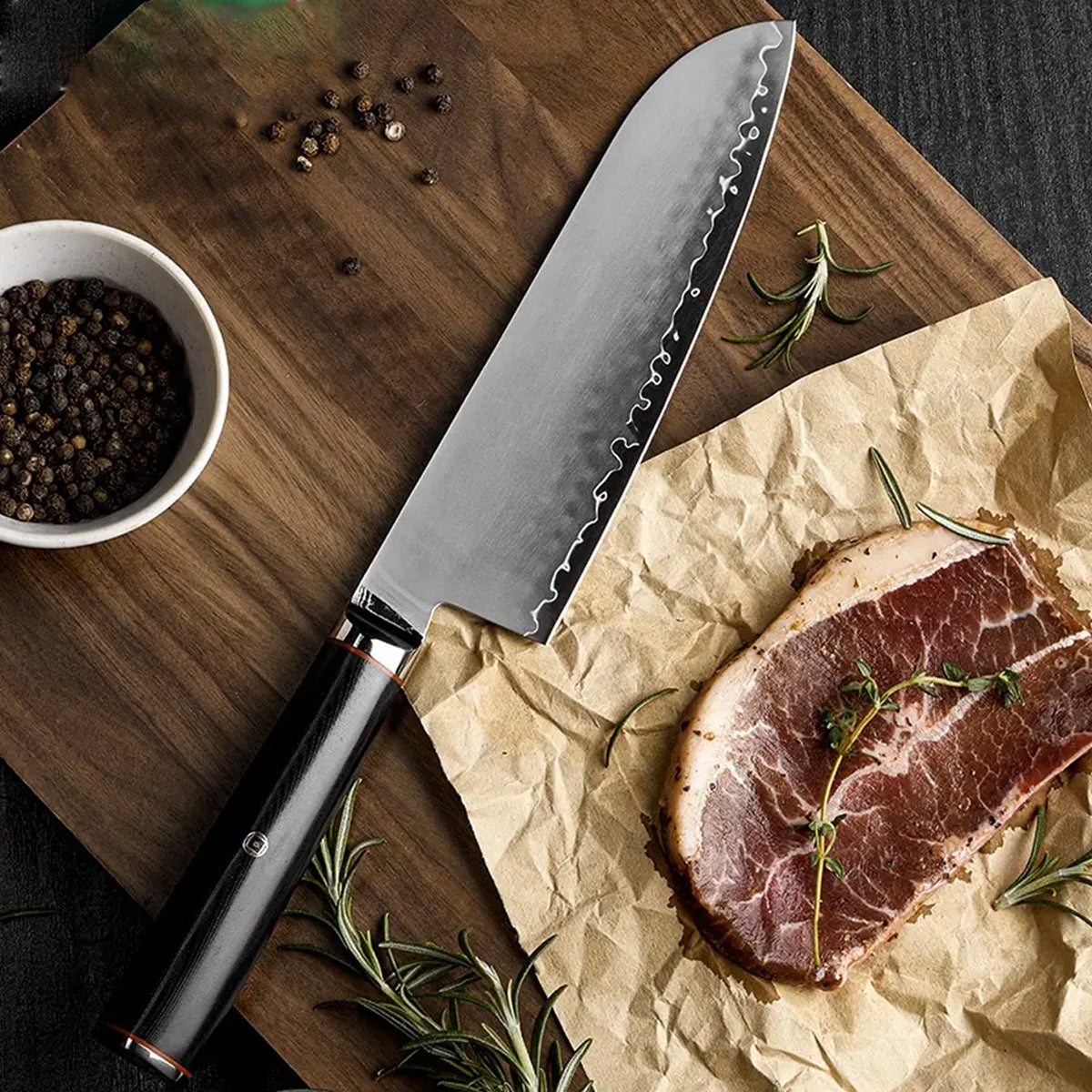 Cuchillo Santoku 18cm 10Cr Clad mango D-forma G10