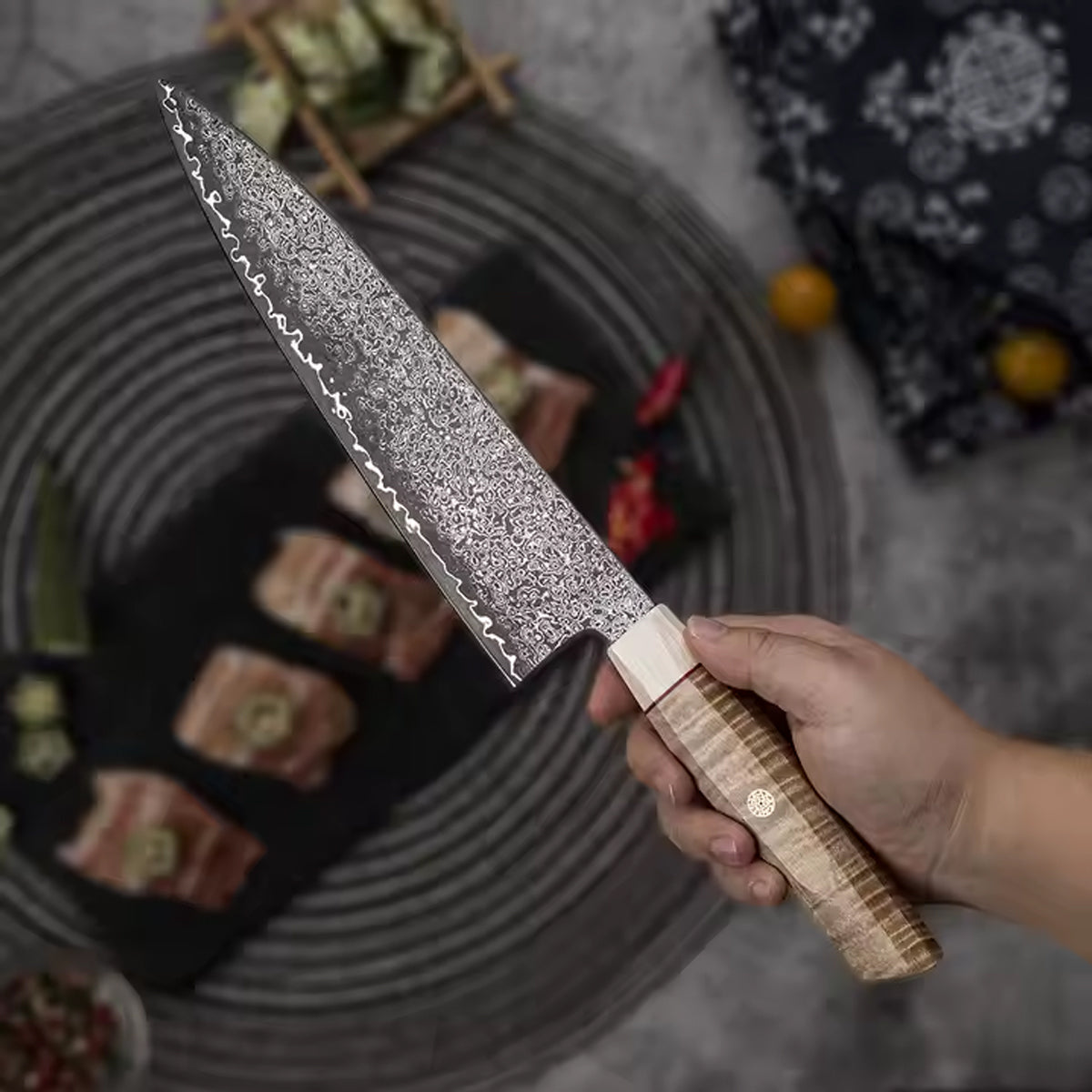 Cuchillo Gyuto 21cm 14Cr+Damasco Mango Arce