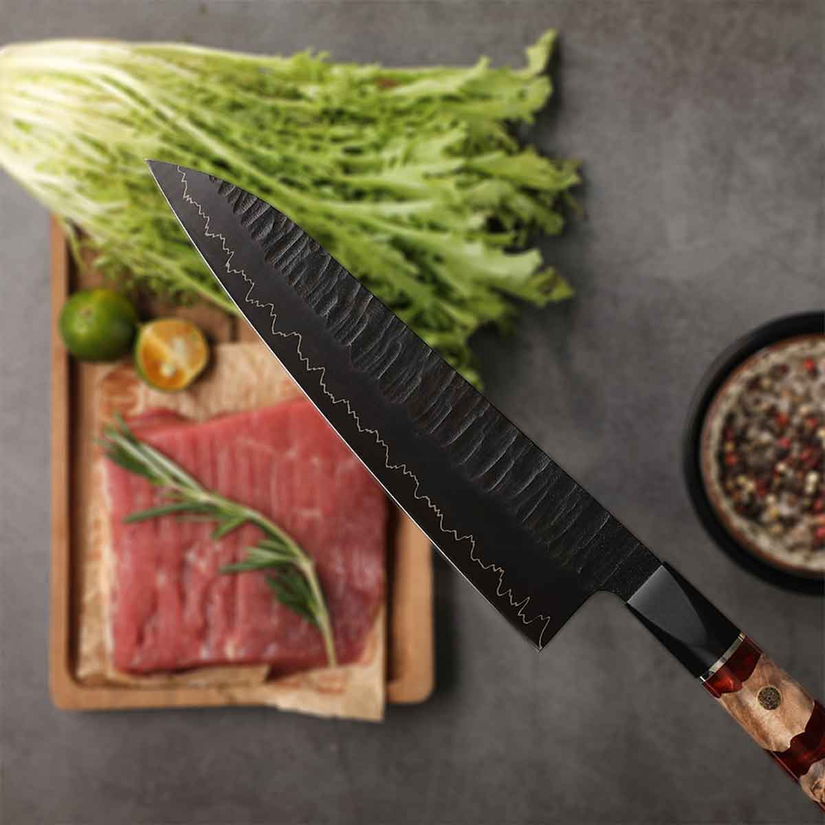 Cuchillo Gyuto 21cm 10Cr+Kurouchi Resina