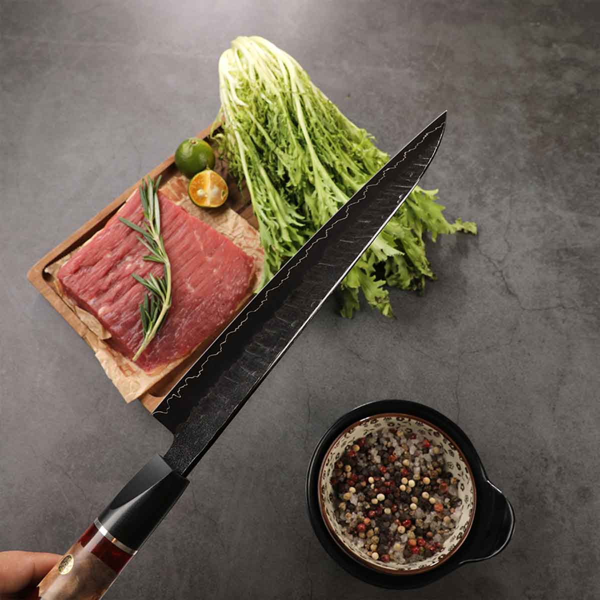 Cuchillo Gyuto 21cm 10Cr+Kurouchi Resina