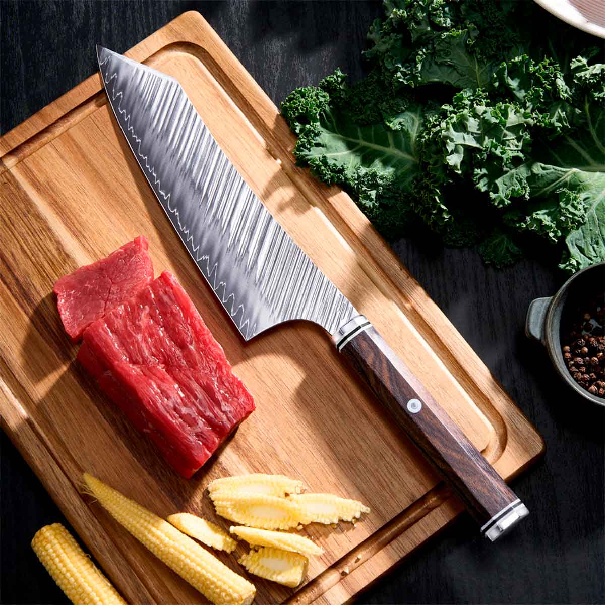 Cuchillo Kiritsuke 20cm 10Cr+Relámpagos Mango Ziricote