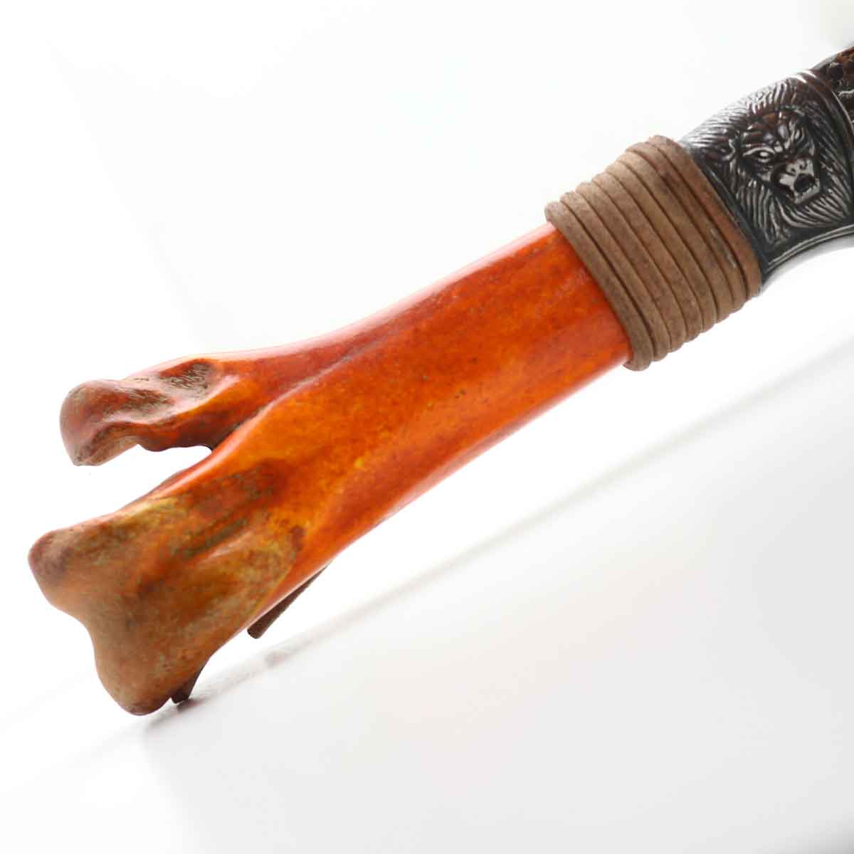 Cuchillo Supervivencia 13cm Damasco Hueso de avestruz + funda de cuero a medida