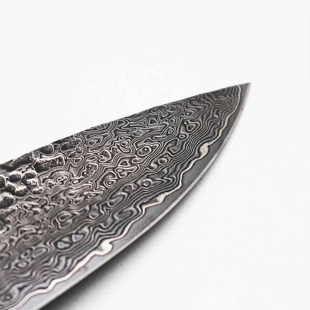 Cuchillo Supervivencia 13cm Damasco Hueso de avestruz + funda de cuero a medida