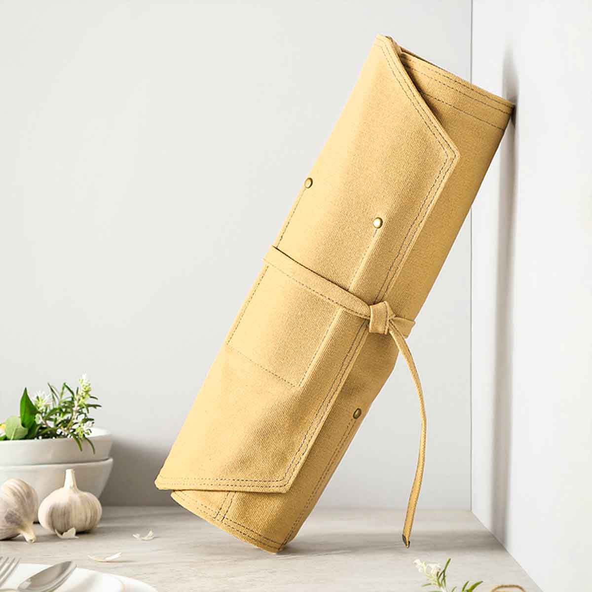 Roll 8pz cuchillos lona - Amarillo