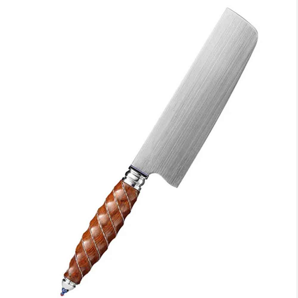 Cuchillo Nakiri 19cm M390 Titanio+Plata+Rubi
