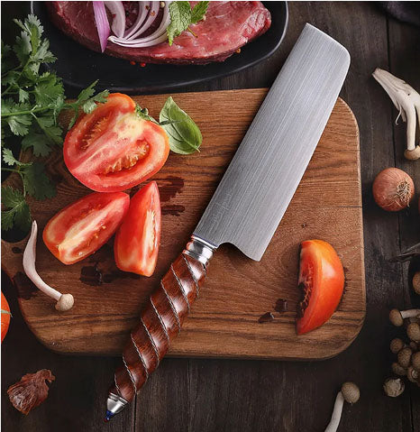 Cuchillo Nakiri 19cm M390 Titanio+Plata+Rubi