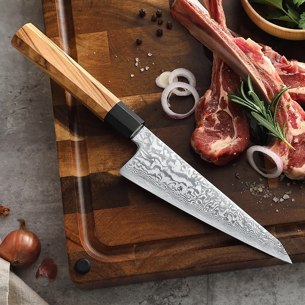Cuchillo Honesuki 15cm 10Cr+Damasco Olivo