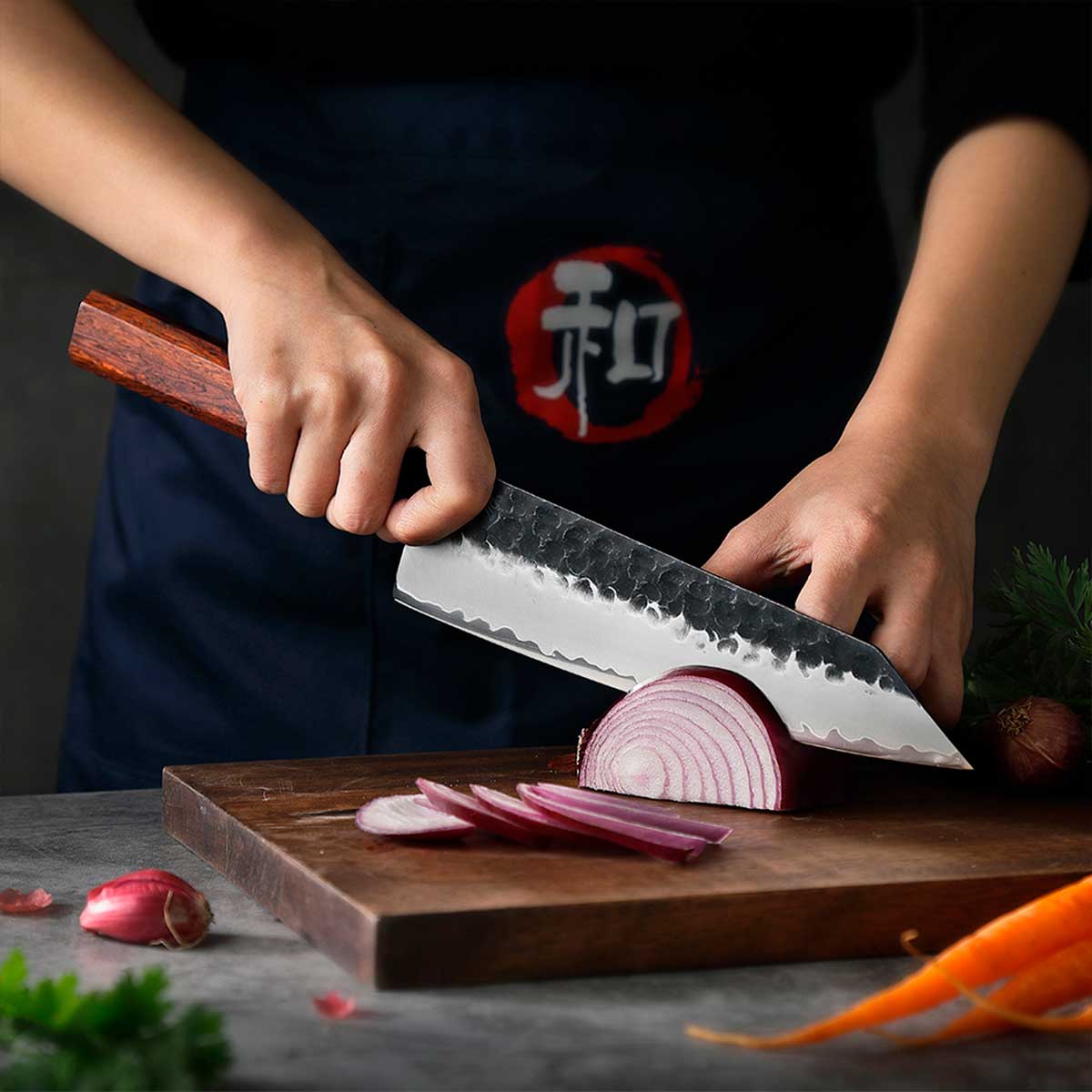 Cuchillo Kiritsuke 21cm 10Cr Martillado+Kurouchi Secuoya