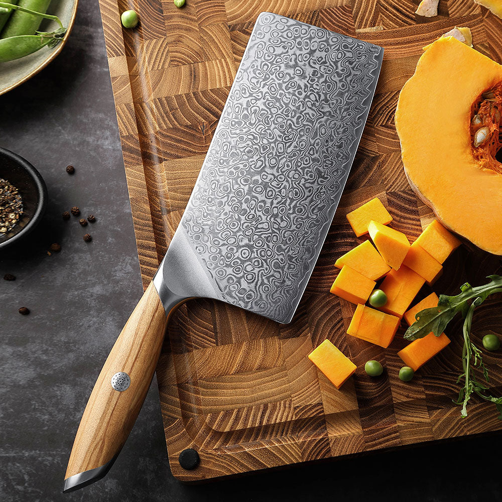Hacha para verduras 18cm 14Cr+Damasco Olivo