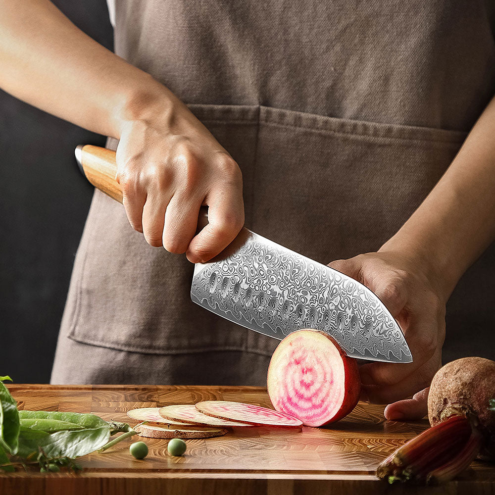 Cuchillo Santoku 18cm 14Cr+Damasco Olivo | PREMIUM