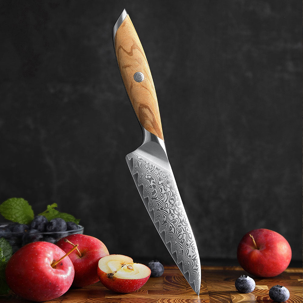 Cuchillo Office 13cm 14Cr+Damasco Olivo