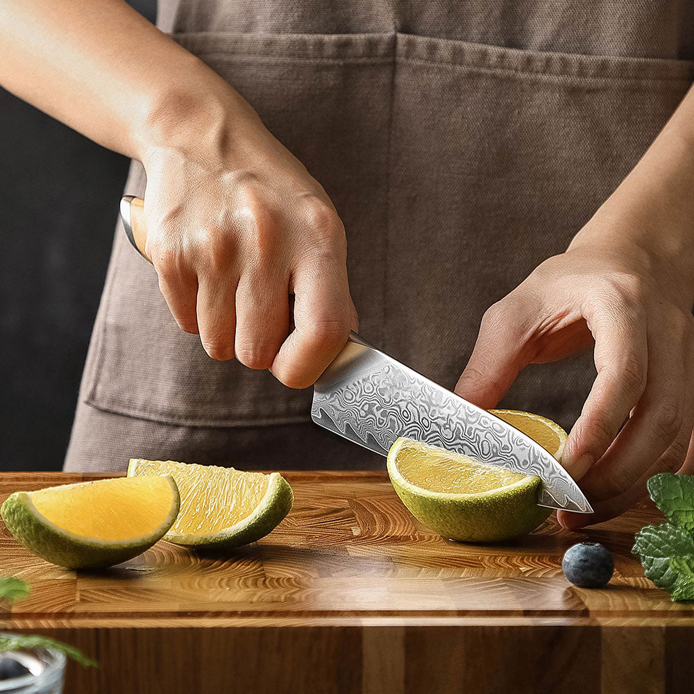 Cuchillo Office 13cm 14Cr+Damasco Olivo | PREMIUM