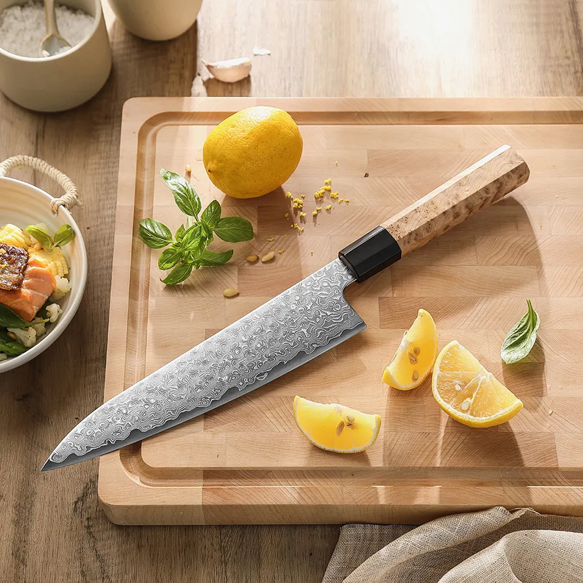 Cuchillo Gyuto 22cm Aogami2 + Damasco Sicomoro