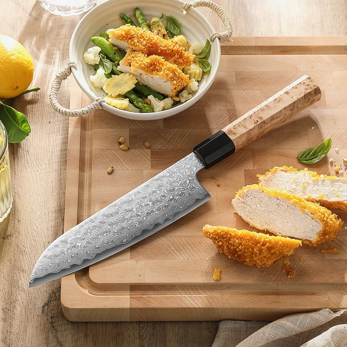 Cuchillo Santoku 19cm Aogami2+Damasco Sicomoro