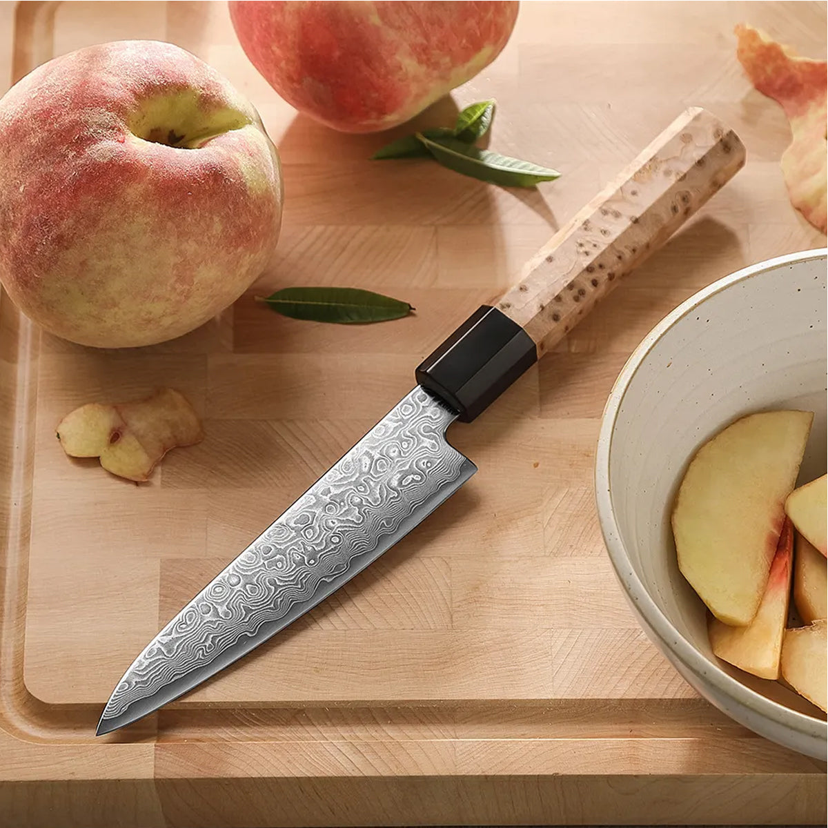 Cuchillo Utilitario 14cm Aogami2+Damasco Sicomoro