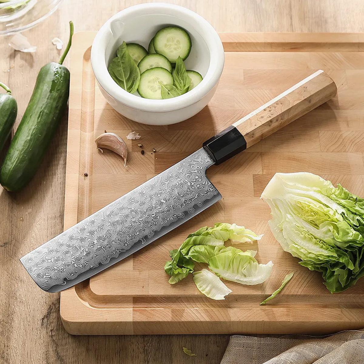 Cuchillo Nakiri 18cm Aogami2+Damasco Sicomoro