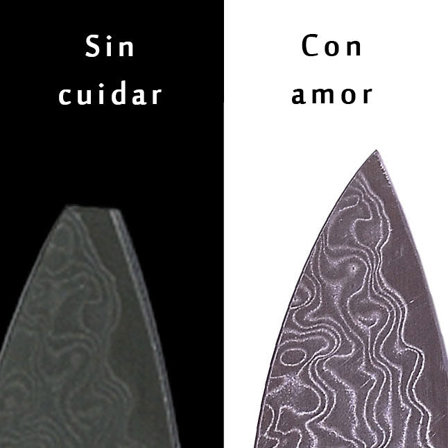 Un cuchillo de alta gama necesita su cuidado. Punta de cuchillo rota vs punta reparada.