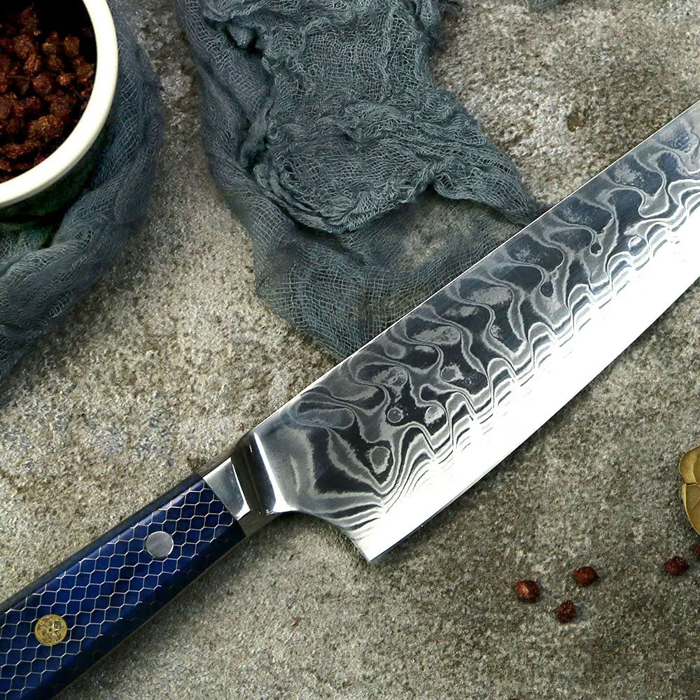 Cuchillo Nakiri 18cm 10Cr+Damasco PANAL azul